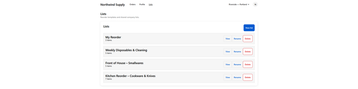 Lists in a customer's account menu