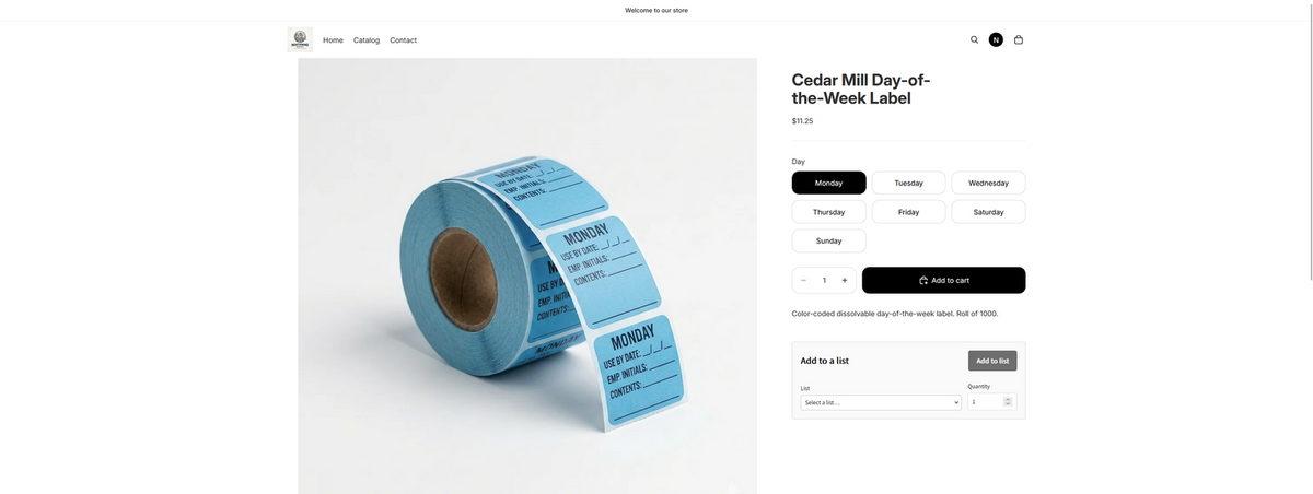 The Add to list panel on a storefront product page